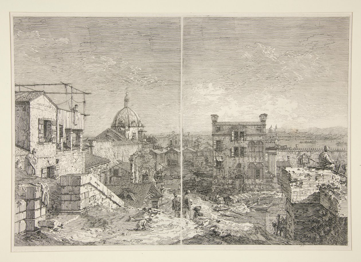 Huset med indskriften: MDCCXLI. A. C. [og] Huset med peristilen og seks søjler, fra serien Vedute (Views) af Canaletto (Giovanni Antonio Canal)