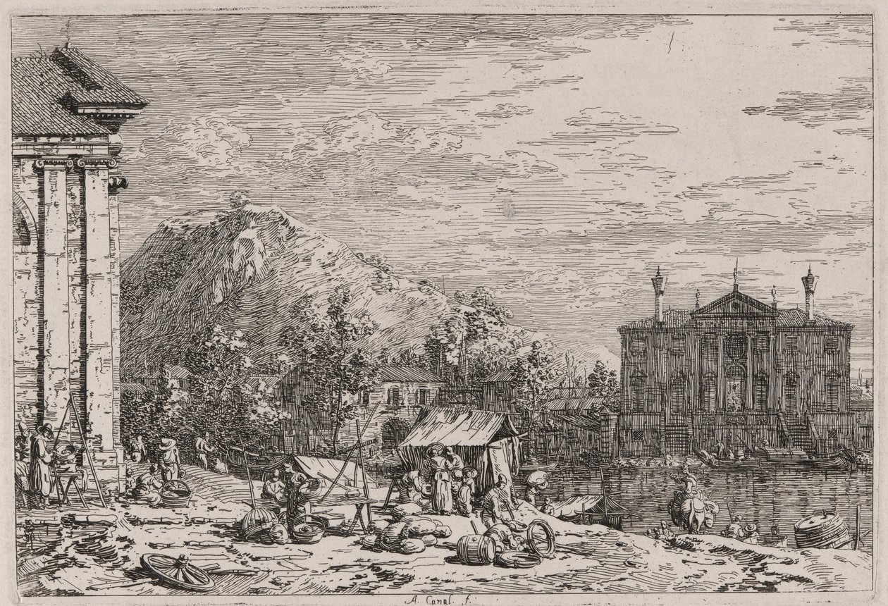 The Market at Dolo, fra serien Vedute (Views) af Canaletto (Giovanni Antonio Canal)
