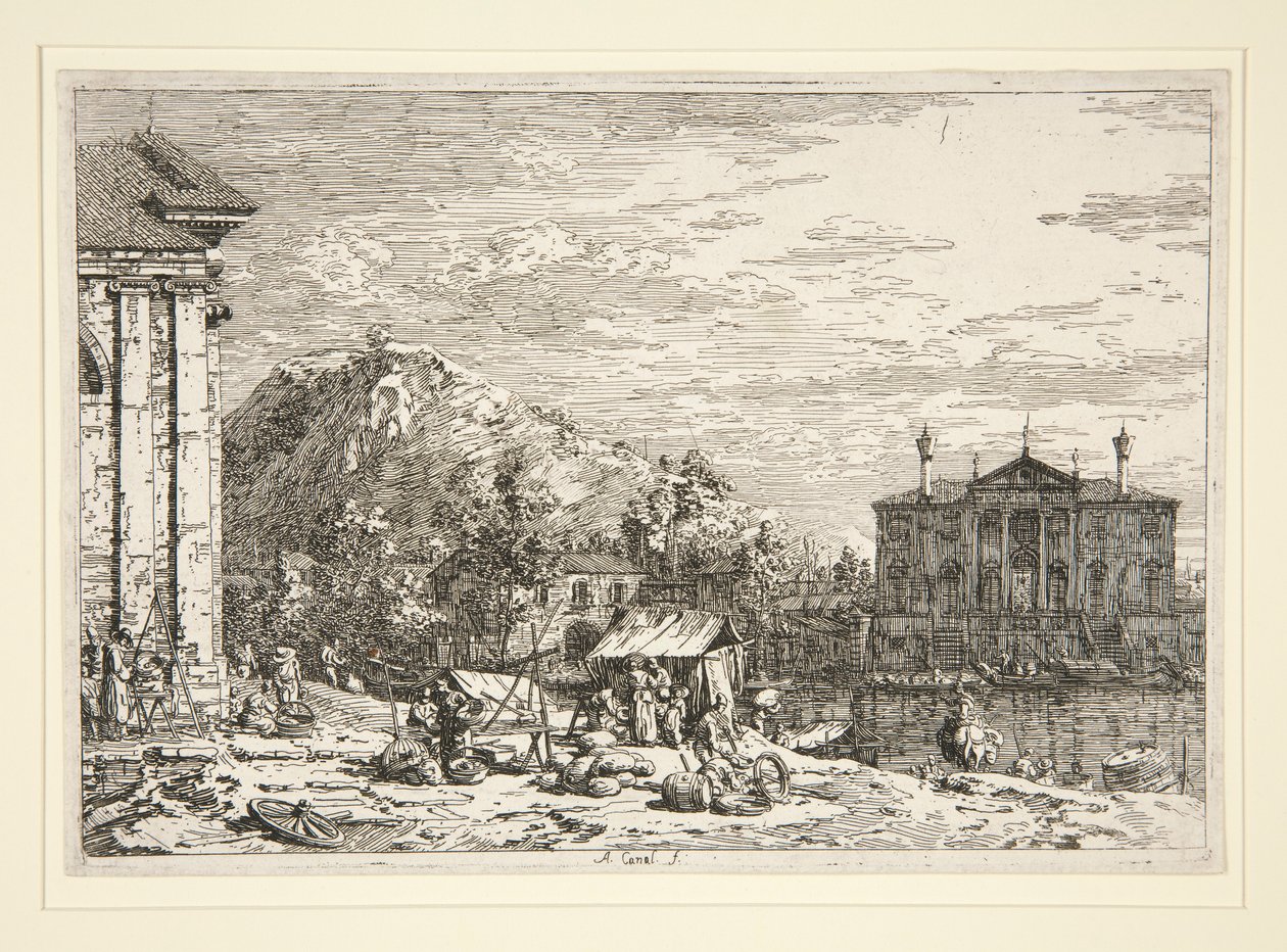 The Market at Dolo, fra serien Vedute (Views) af Canaletto (Giovanni Antonio Canal)