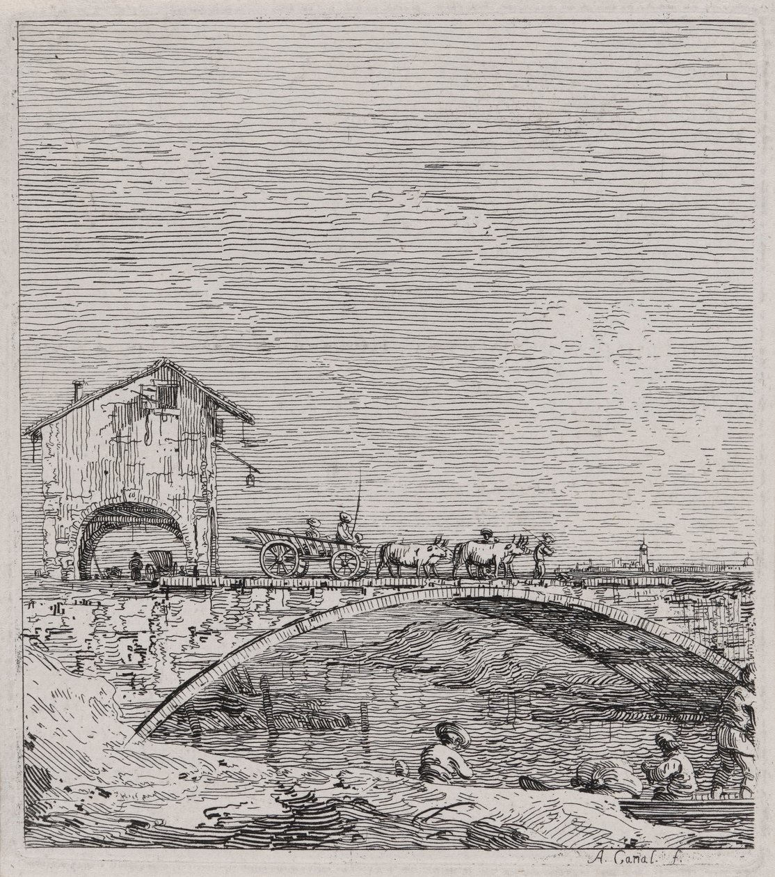 Vognen passerer over en bro, fra serien Vedute (Views) af Canaletto (Giovanni Antonio Canal)