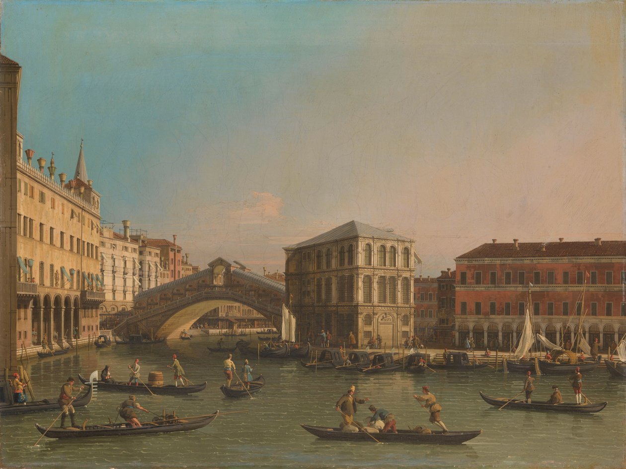 Canal Grande med Rialtobroen og Fondaco dei Tedeschi af Canaletto (workshop of)