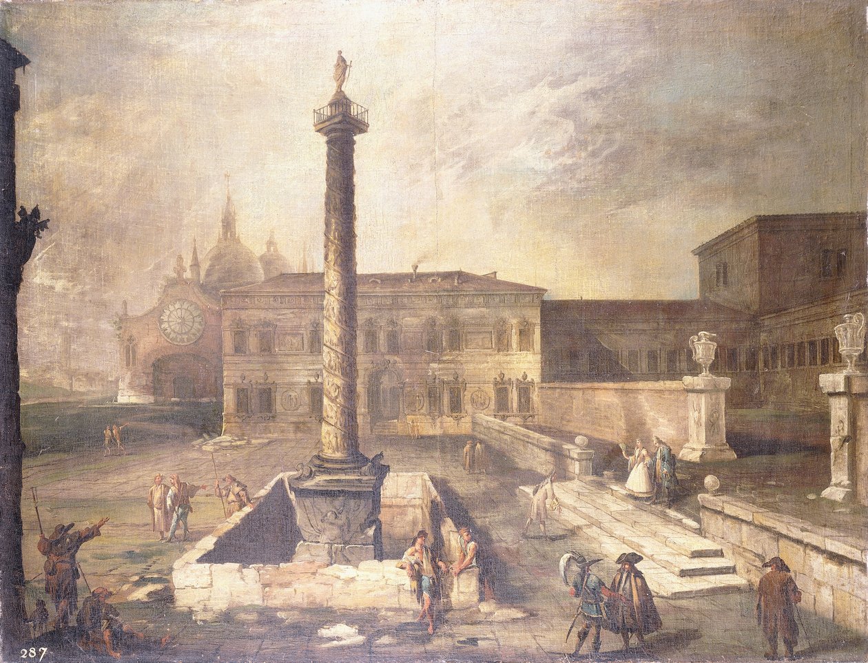 En Capriccio af en Piazza foran et palads med Marcus Aurelius