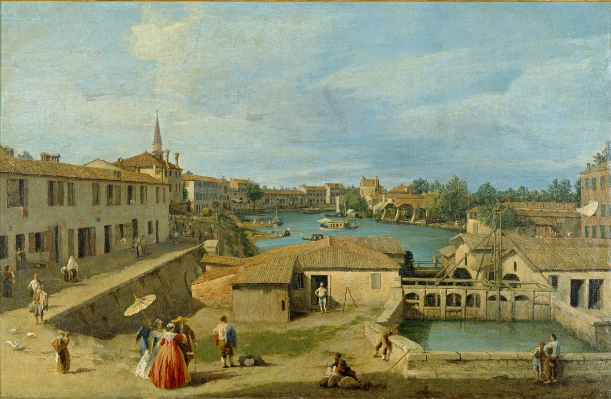 En udsigt over Dolo på Brenta-kanalen, c1725-1729 af Canaletto