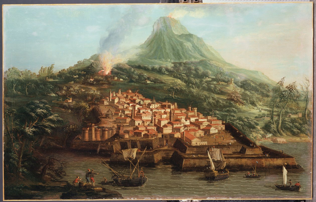 En vulkanø med havn og skibsfart af Giovanni Antonio Canal