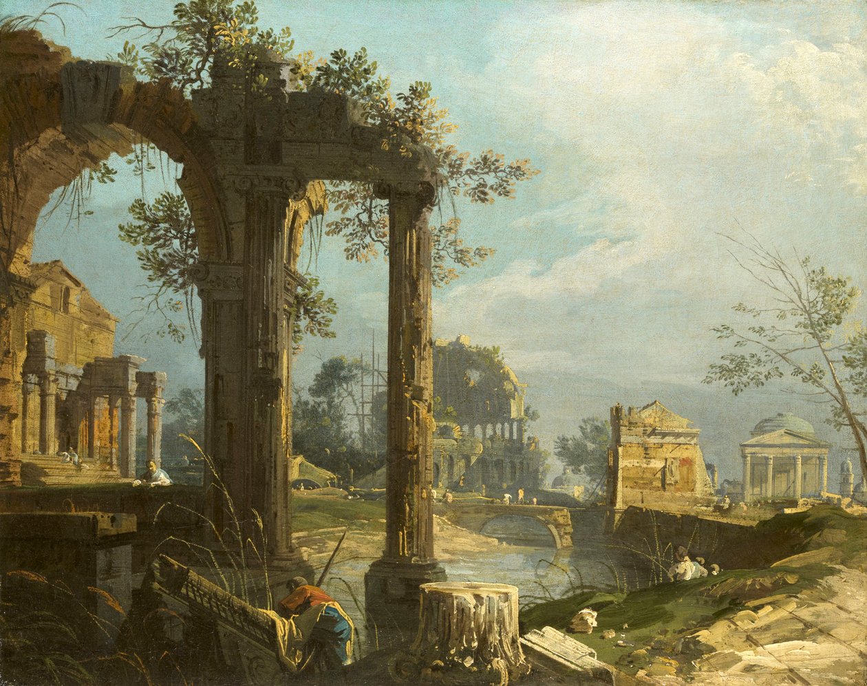 Canaletto - En capriccio-udsigt med ruiner 1742-44 af Canaletto
