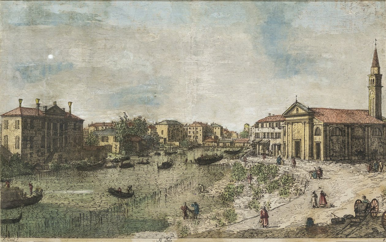 Canaletto Al Dolo farvelagt af Canaletto