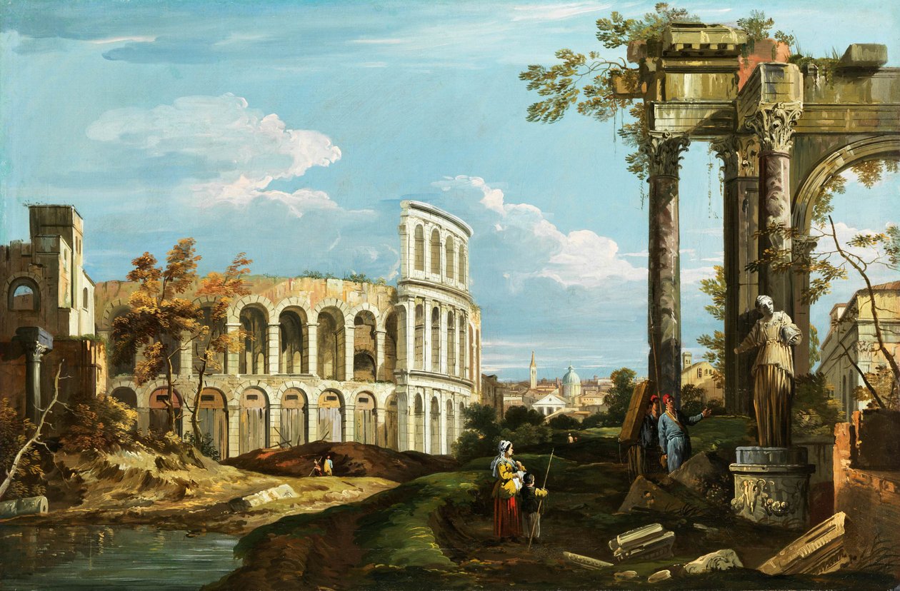 Canaletto Capriccio med arena af Canaletto