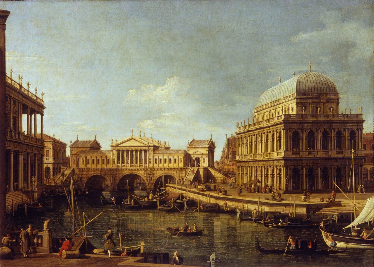 Capriccio med palladiansk arkitektur, 1757-1759 af Canaletto