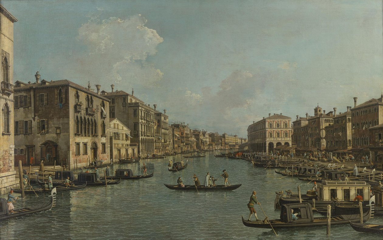 German: Der Canal Grande mit Blick in südöstlicher Richtung auf die Rialtobrücke The Canal Grande with a View Southeast towards the Rialto Bridge af Canaletto
