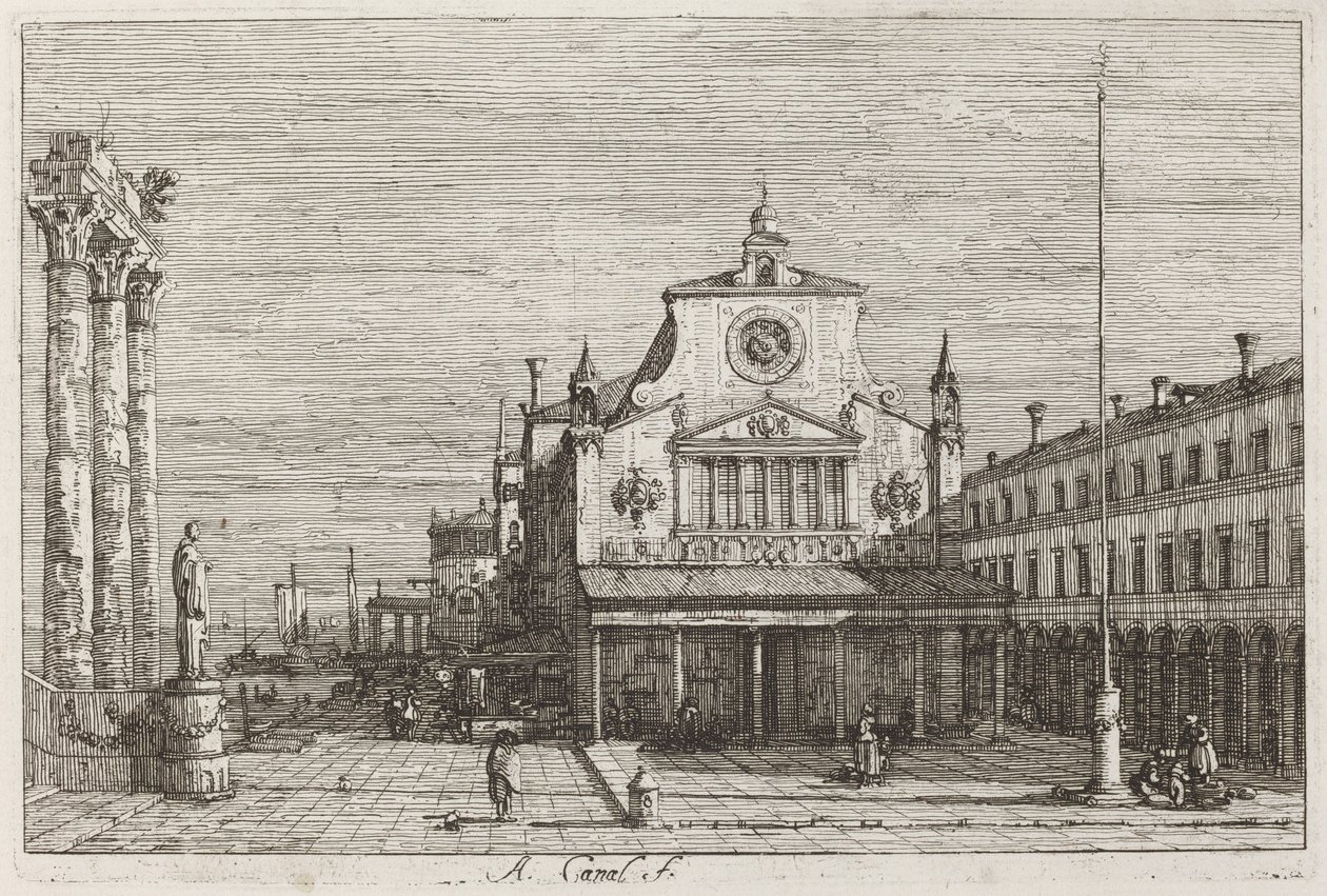 Imaginær udsigt over S. Giacomo di Rialto [øverst til højre] af Canaletto