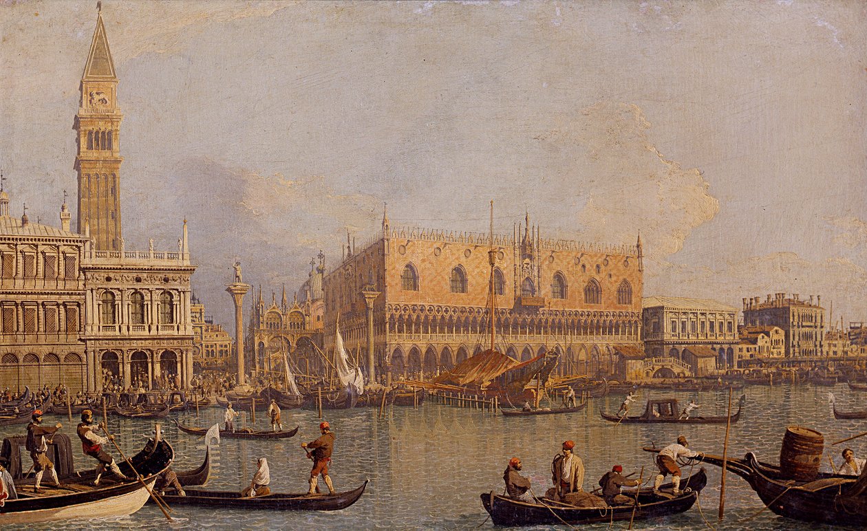 Italiensk: Veduta del Palazzo Ducale di Venezia Udsigt over hertugpaladset i Venedig af Canaletto