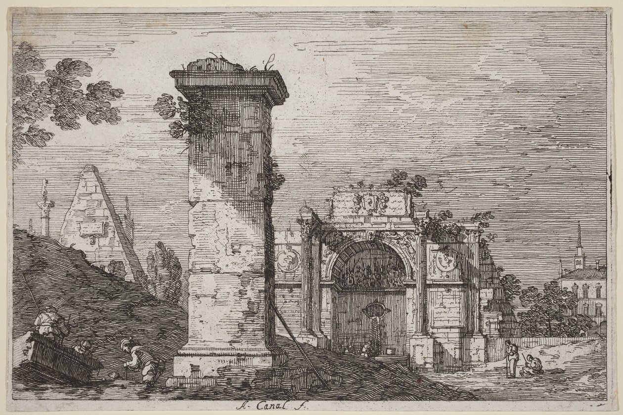 Landskab med monumentruiner af Canaletto