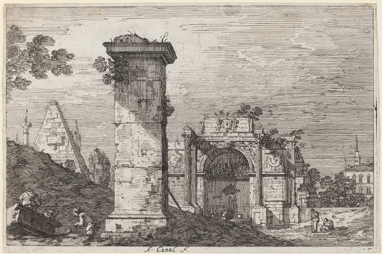 Landskab med ødelagte monumenter, ca. 17351746. af Canaletto