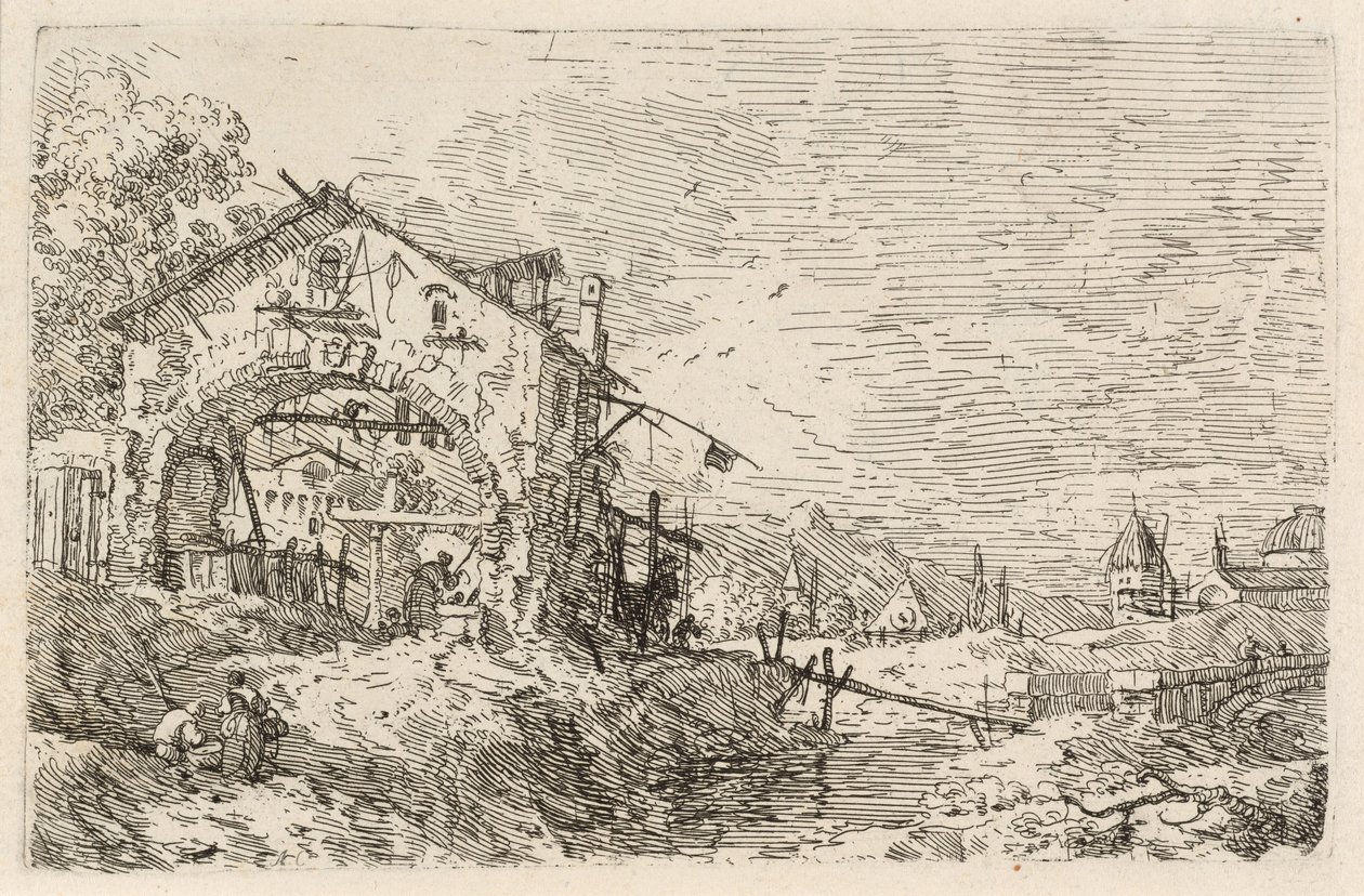 Landskab med en kvinde ved en brønd af Canaletto