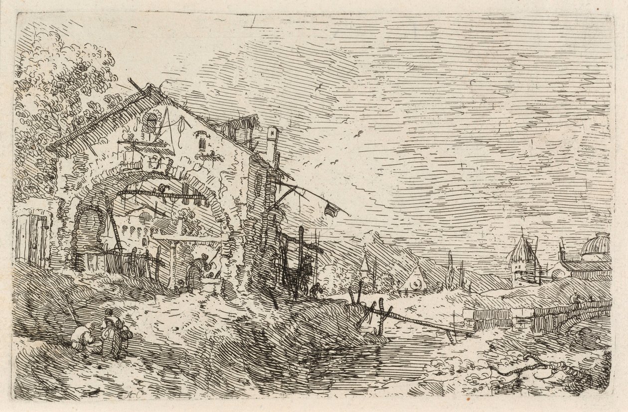 Landskab med en kvinde ved en brønd af Canaletto
