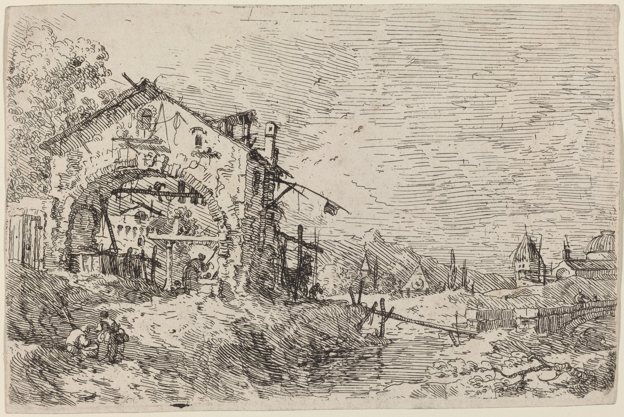 Landskab med en kvinde ved en brønd, ca. 17351746. af Canaletto