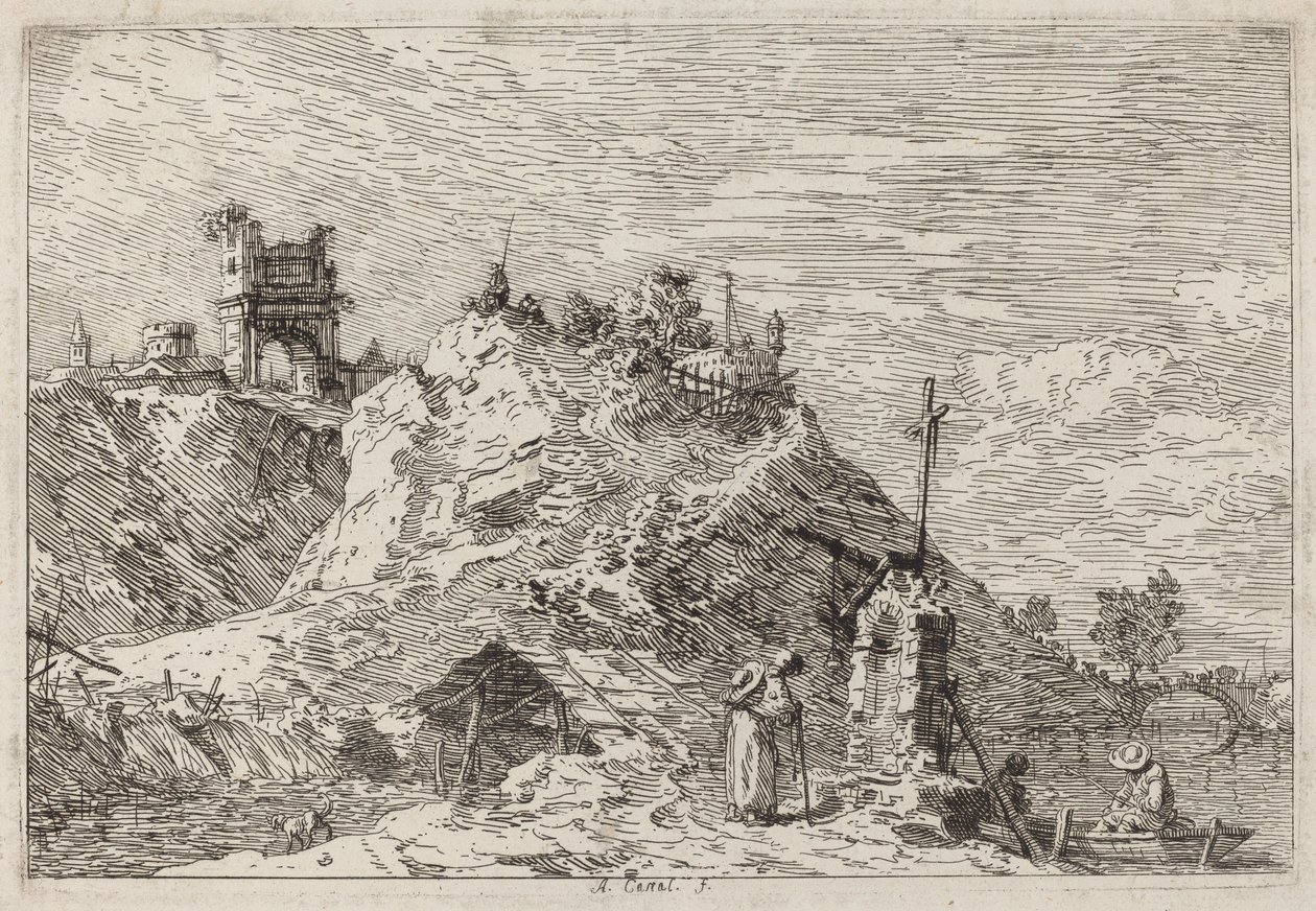 Landskab med Pilgrim ved Bønnen af Canaletto