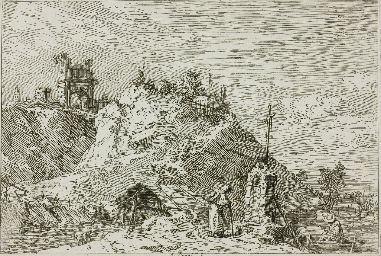 Landskab med Pilgrim ved Bønnen, fra Vedute af Canaletto