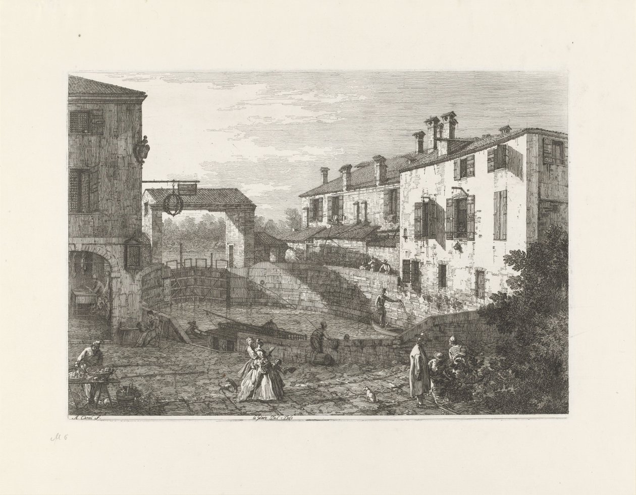 Le porte del Dolo (titel på objekt) Ansigter på eksisterende og opfundne steder (serietitel) Vedute altre prese da i Luoghi altre ideate af Antonio Canal (serietitel) af Canaletto