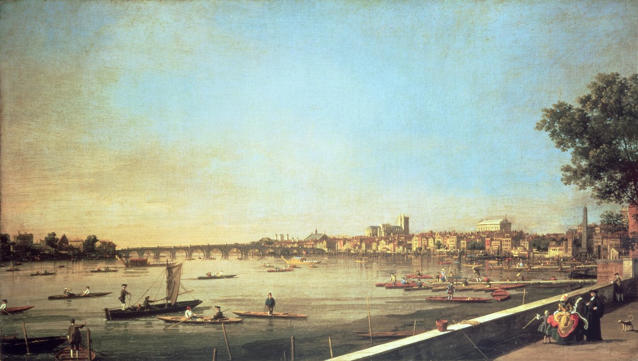 London, Themsen ved Westminster og Whitehall fra Terrace of Somerset House, ca. 1750-51 af Giovanni Antonio Canal