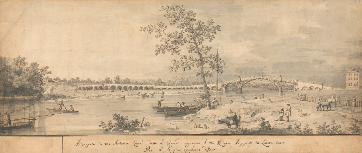 Old Walton Bridge set fra Middlesex Shore af Canaletto