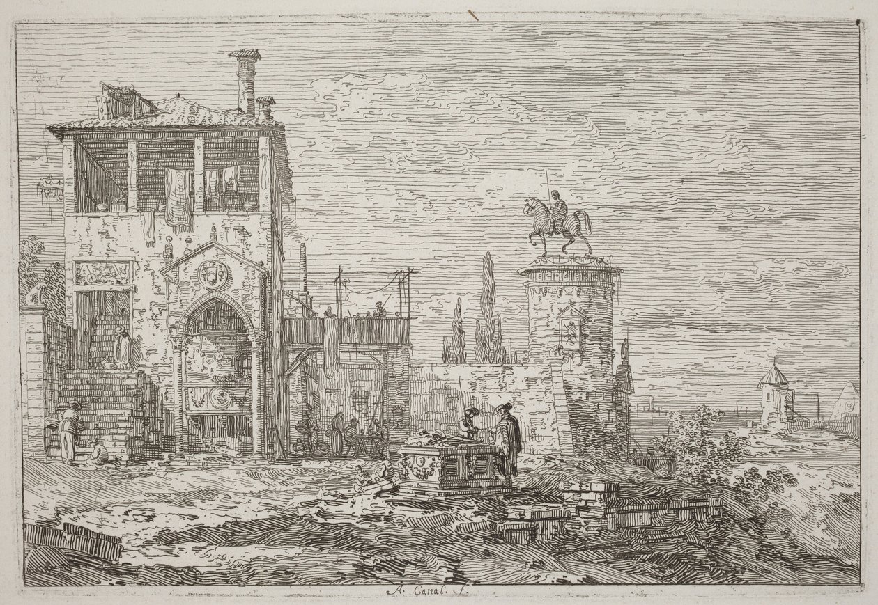 Ryttermonumentet [øverst til højre] af Canaletto