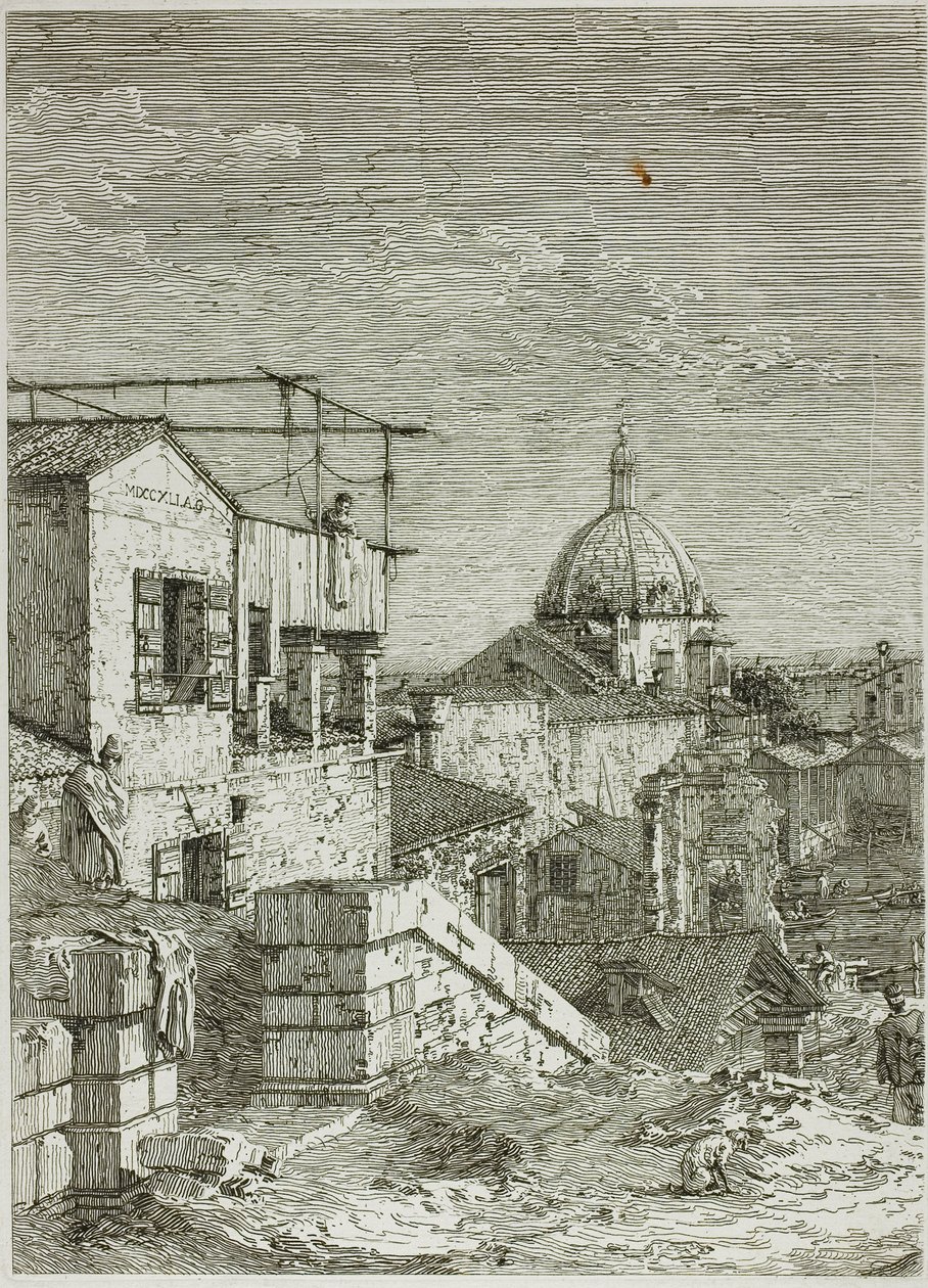 Huset med Indskriften og Huset med Peristilen, fra Vedute af Canaletto