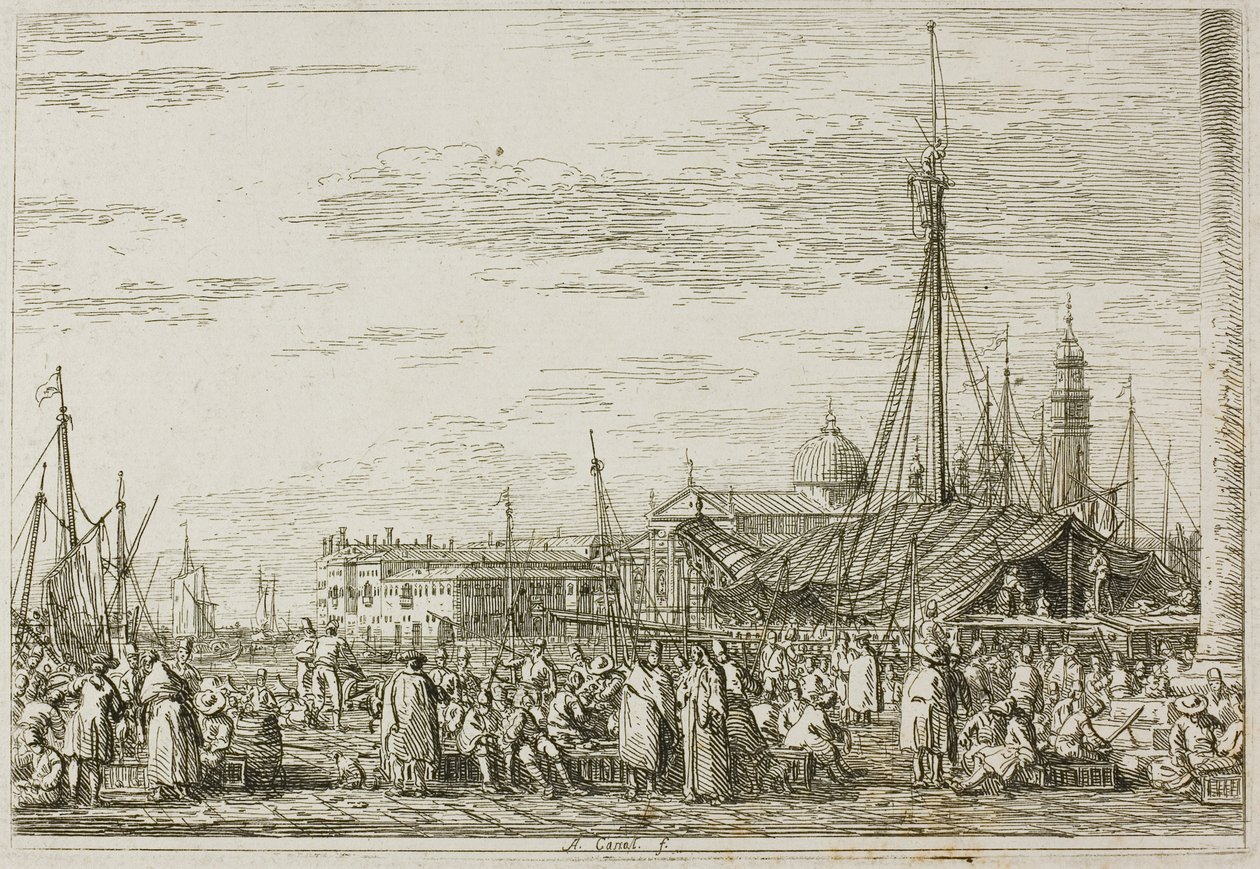 Markedet på Moloen, fra Vedute af Canaletto