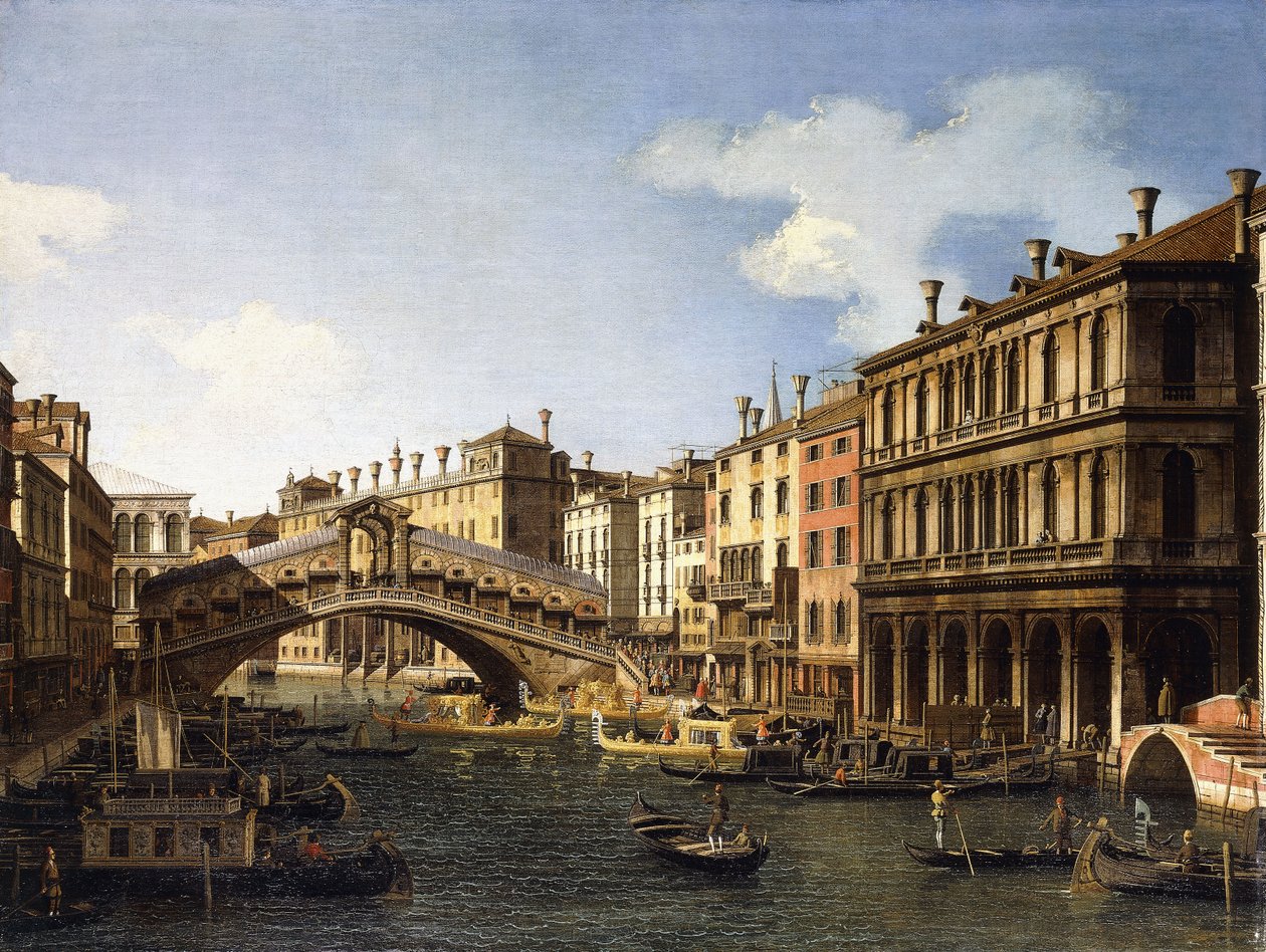 Rialtobroen, Venedig, fra syd med indskibningen af prinsen af Sachsen under hans besøg i 1740, af Giovanni Antonio Canal