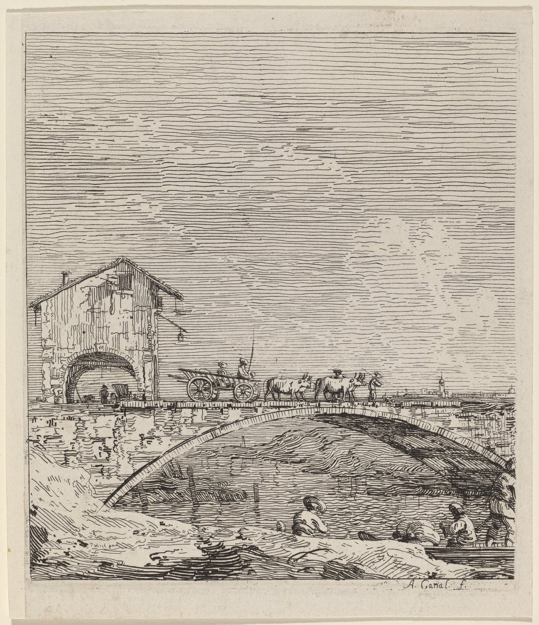 Vognen passerer over en bro, ca. 17351746. af Canaletto