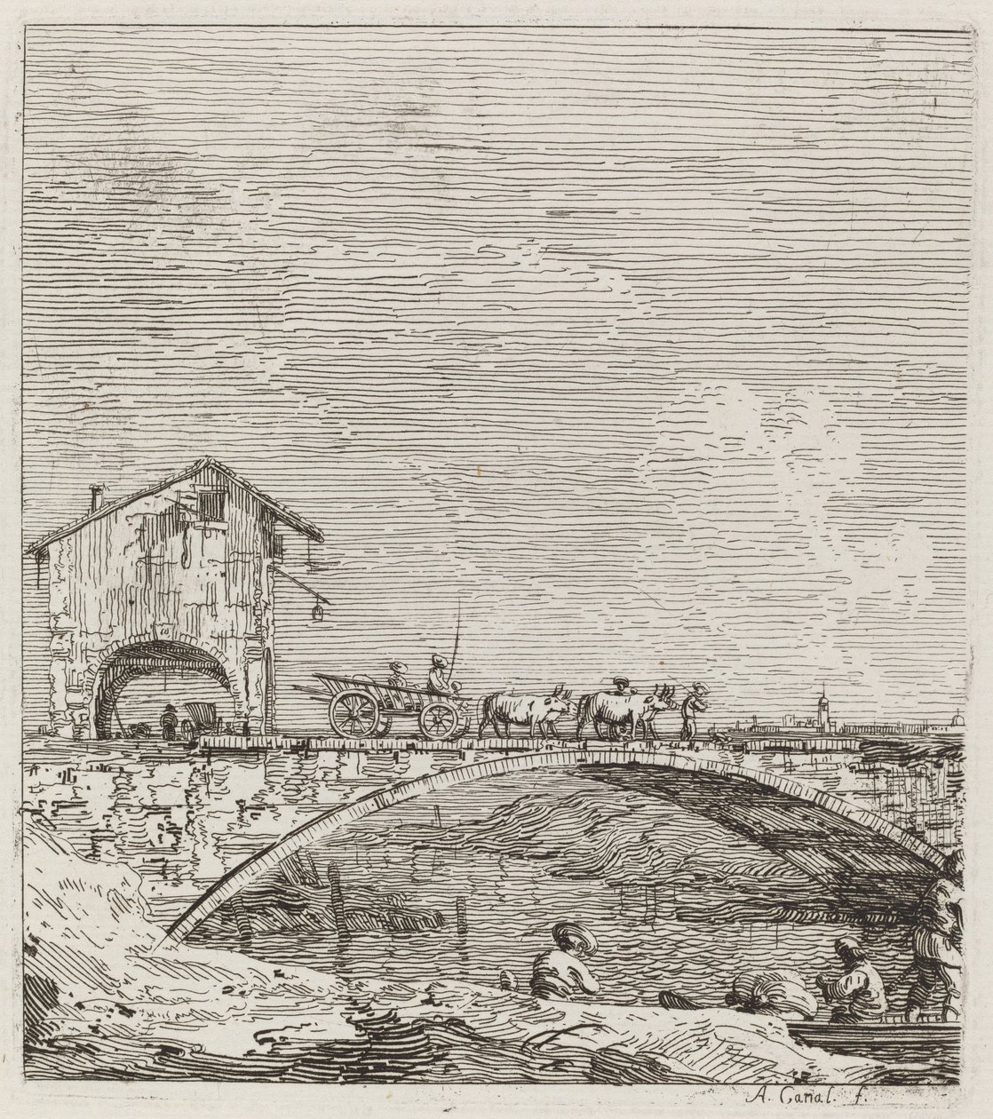 Vognen passerer over en bro af Canaletto