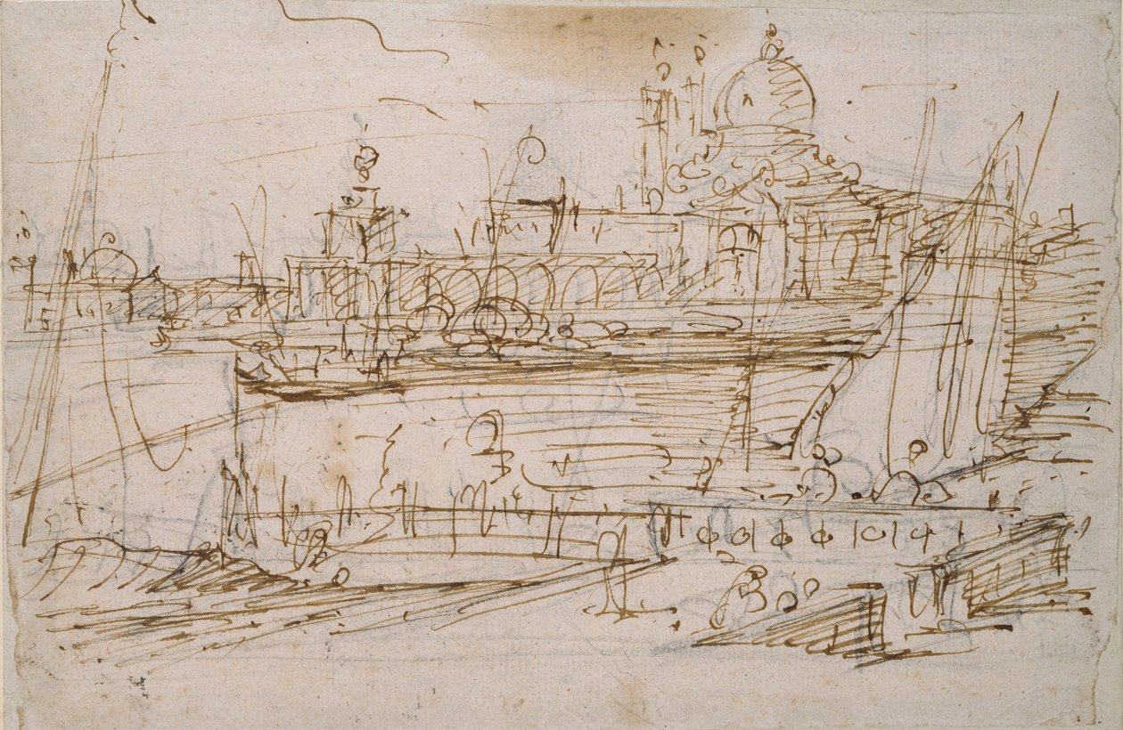 Venedig: Dogana og S. Maria Della hilser fra Molo di Terranova, midten af ​​det 18. århundrede af Canaletto