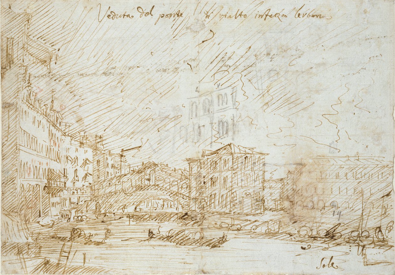 Venedig: Ponte di Rialto, midten af det 18. århundrede af Canaletto