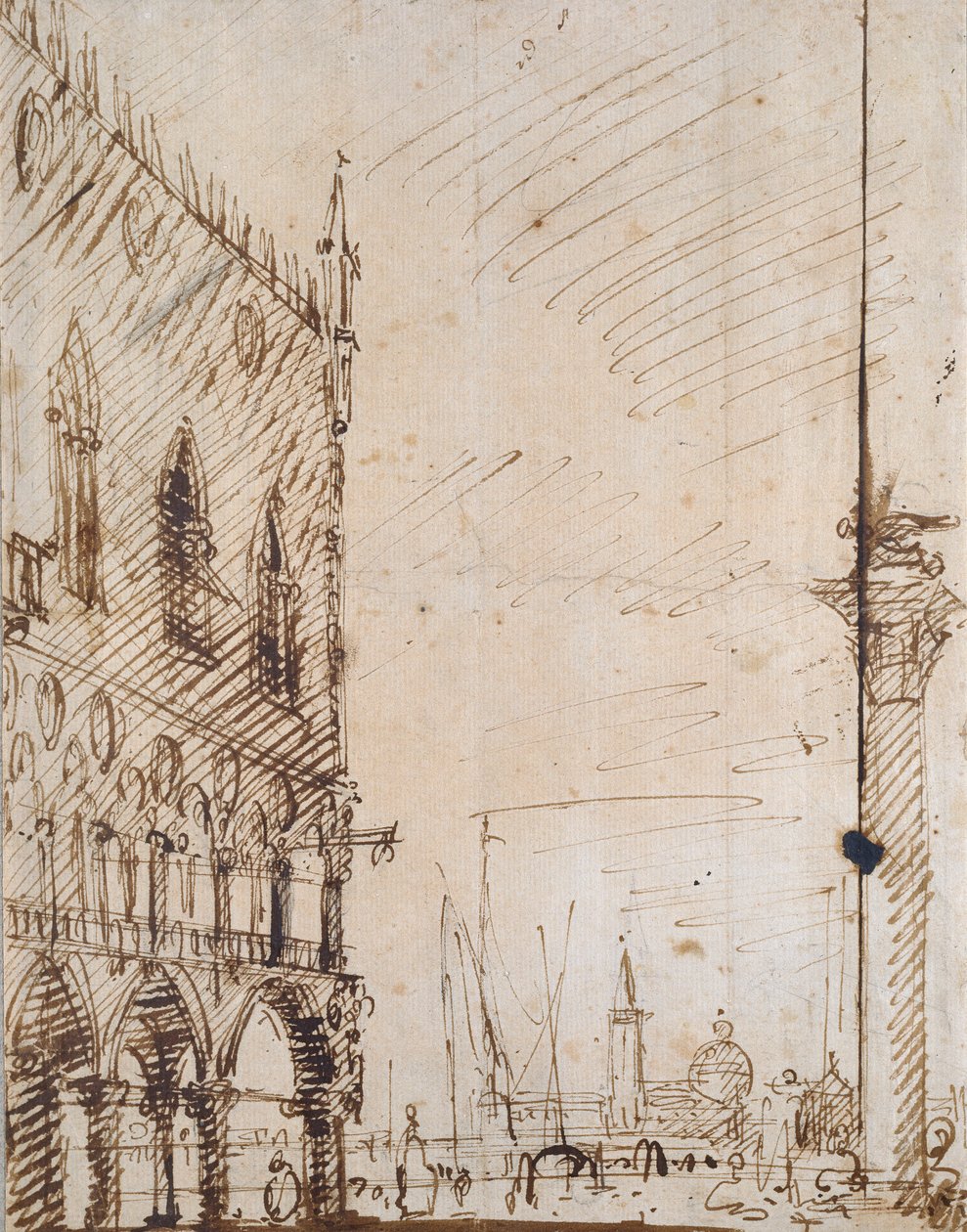 Venedig: Den sydvestlige vinkel af Dogepaladset, begyndelsen af det 18. århundrede af Canaletto