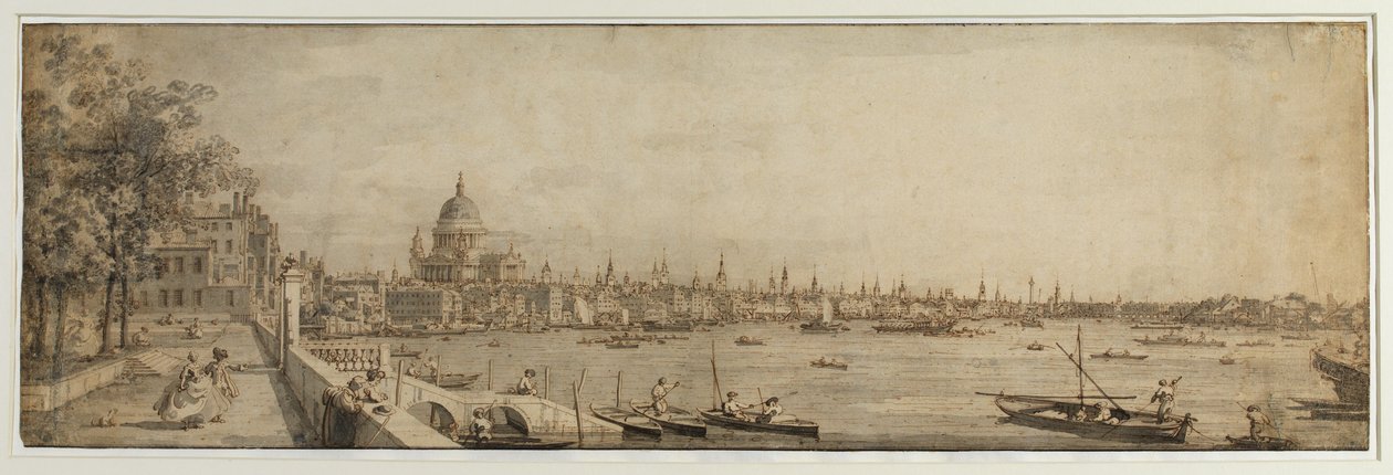 Udsigt fra Somerset Gardens mod London Bridge, ca. 1746-55 af Canaletto