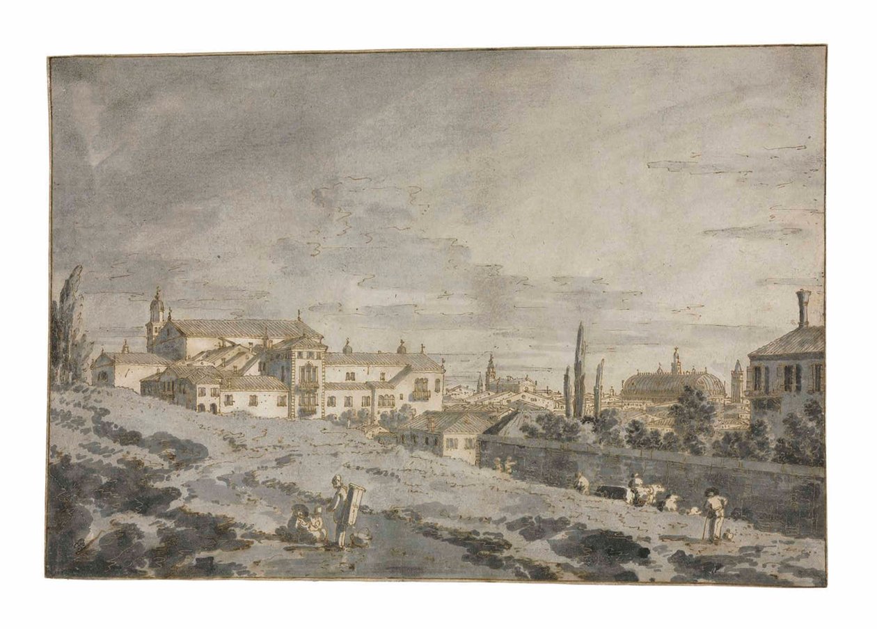 Udsigt over Padua fra uden for bymuren med kirken San Francesco af Giovanni Antonio Canal