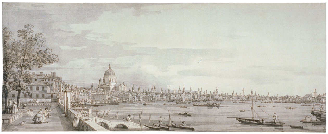 Udsigt over Themsen, London, c1750 af Canaletto
