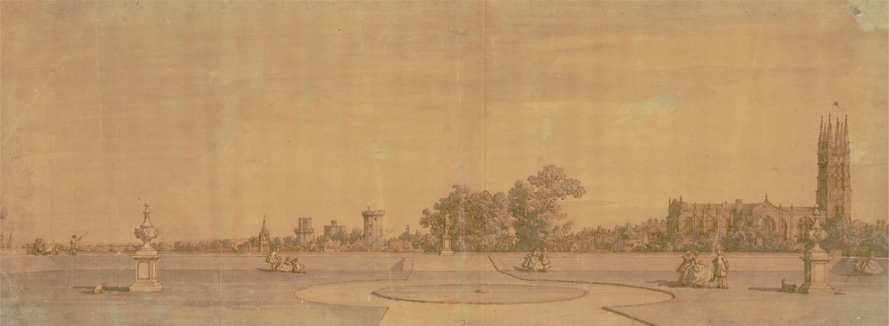 Warwick: Byen og slottet fra Priory Gardens af Canaletto