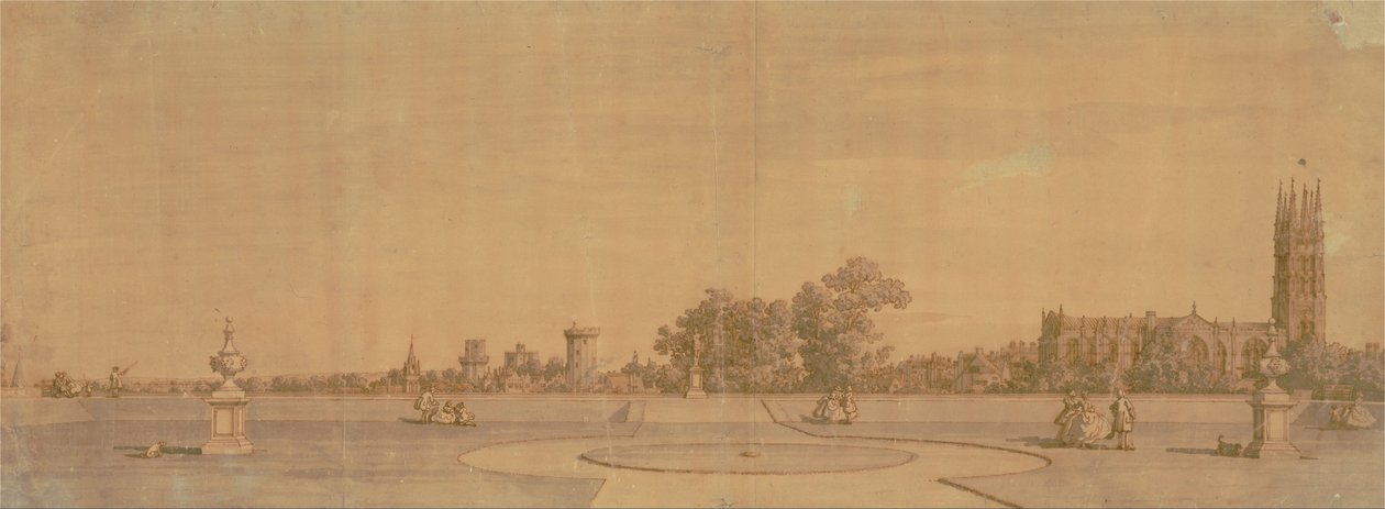 Warwick: Byen og slottet fra Priory Gardens af Canaletto