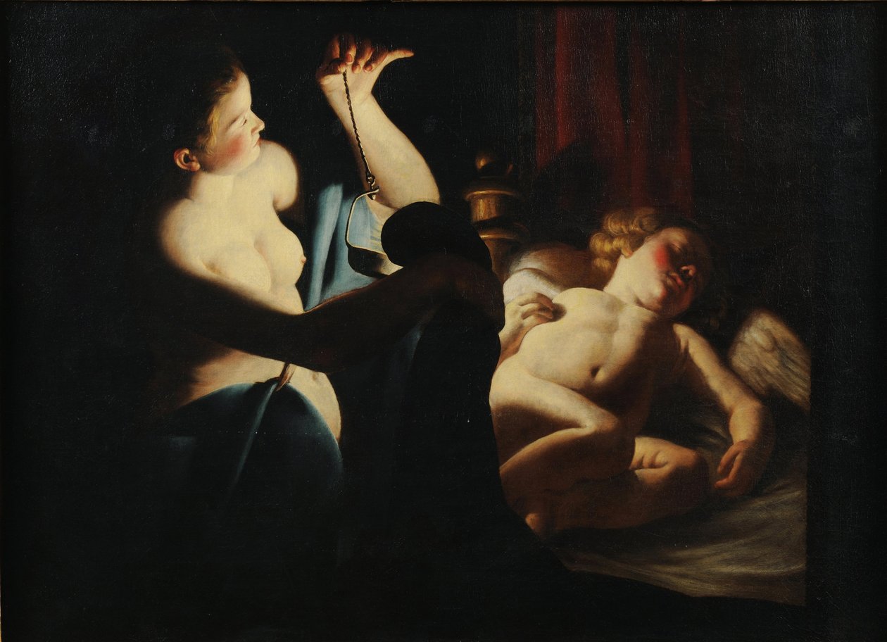 Psyche opdager Amor, første tredjedel af det 17. århundrede af Candlelight Master
