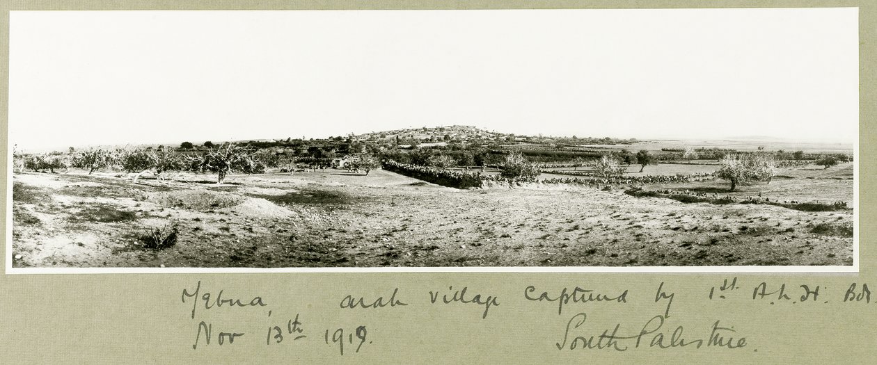 Yebna, arabisk landsby erobret af 1. A.L.H. Brigade den 13. november 1917 af Capt. Arthur Rhodes