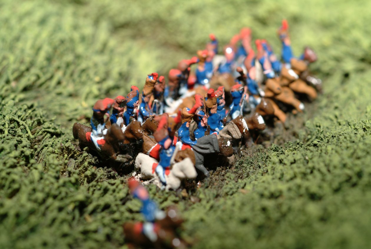 Diorama fra slaget ved Waterloo, der viser tropper placeret kl. 19.45 den 18. juni 1815 (blandet medier) (detaljer) af Capt. William Siborne