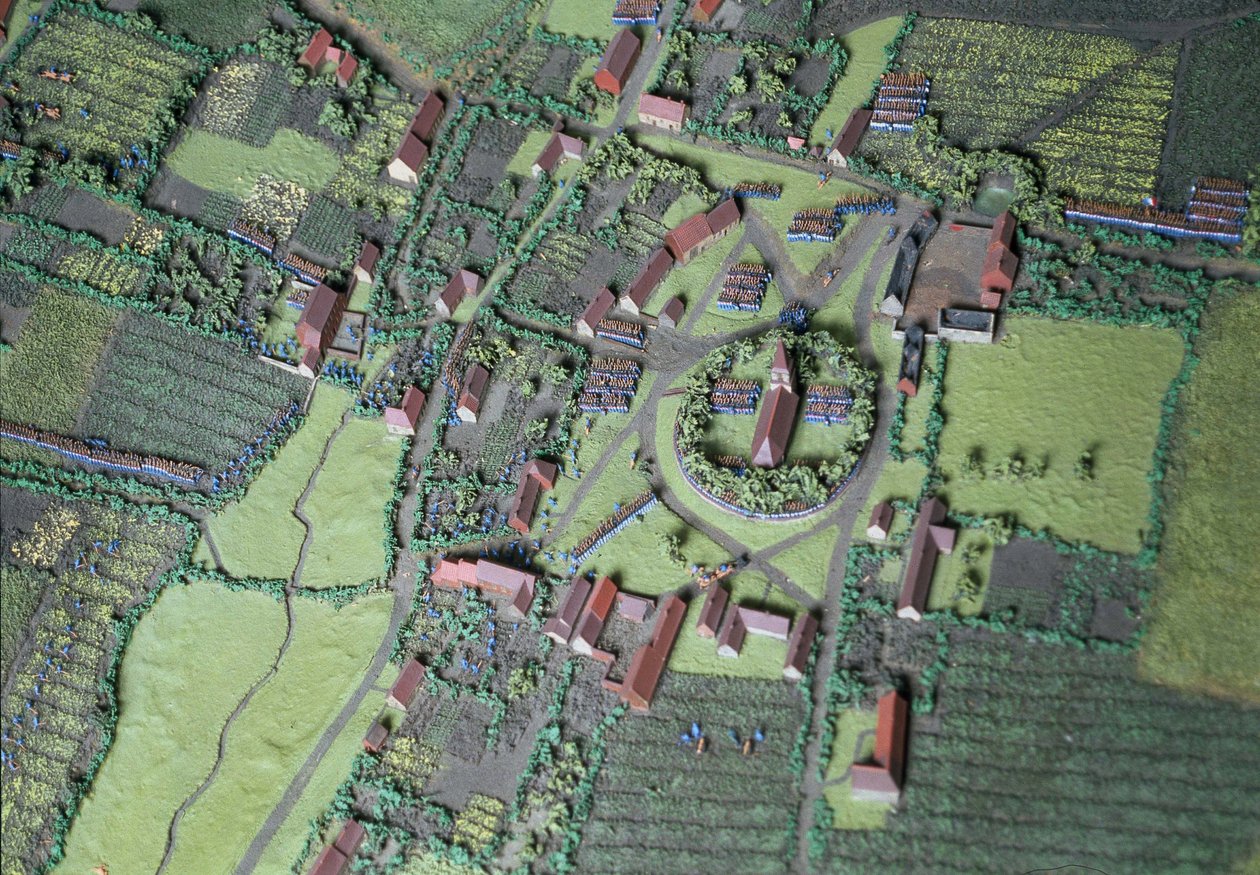 Diorama fra slaget ved Waterloo, der viser tropper placeret kl. 19.45 den 18. juni 1815 (blandet medier) (detaljer) af Capt. William Siborne