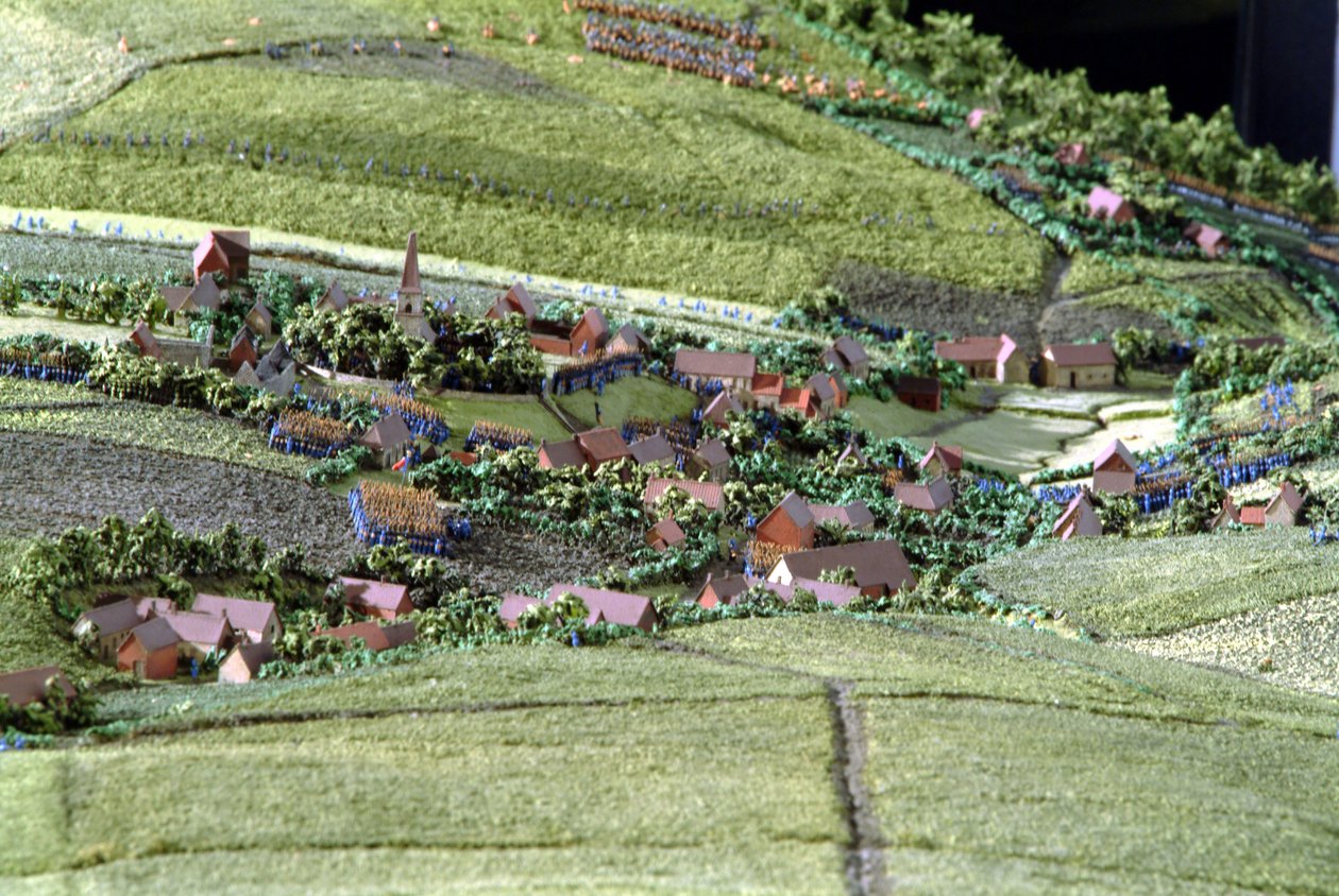Diorama fra slaget ved Waterloo, der viser tropper placeret kl. 19.45 den 18. juni 1815 (blandet medier) (detaljer) af Capt. William Siborne
