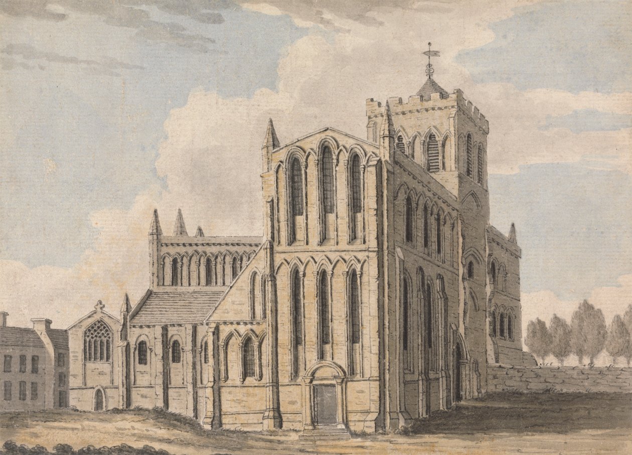 Nordvestudsigt over Castle Church, Hexham, Northumberland af Capt. Francis Grose