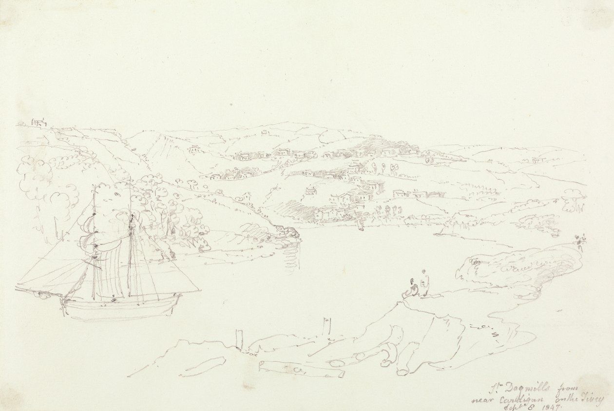 Saint Dogmaels fra Cardigan på Teifi, 8. september 1847 af Capt. Thomas Hastings