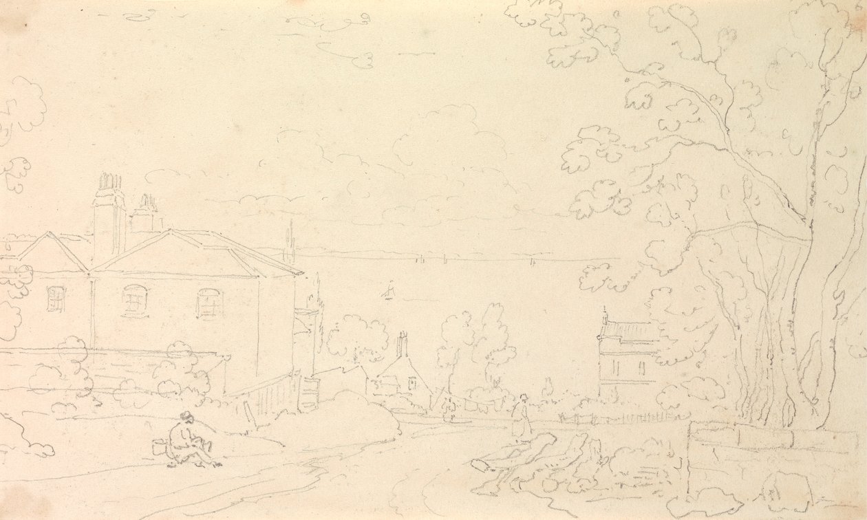 Skitse af huse nær kysten, Isle of Wight af Capt. Thomas Hastings