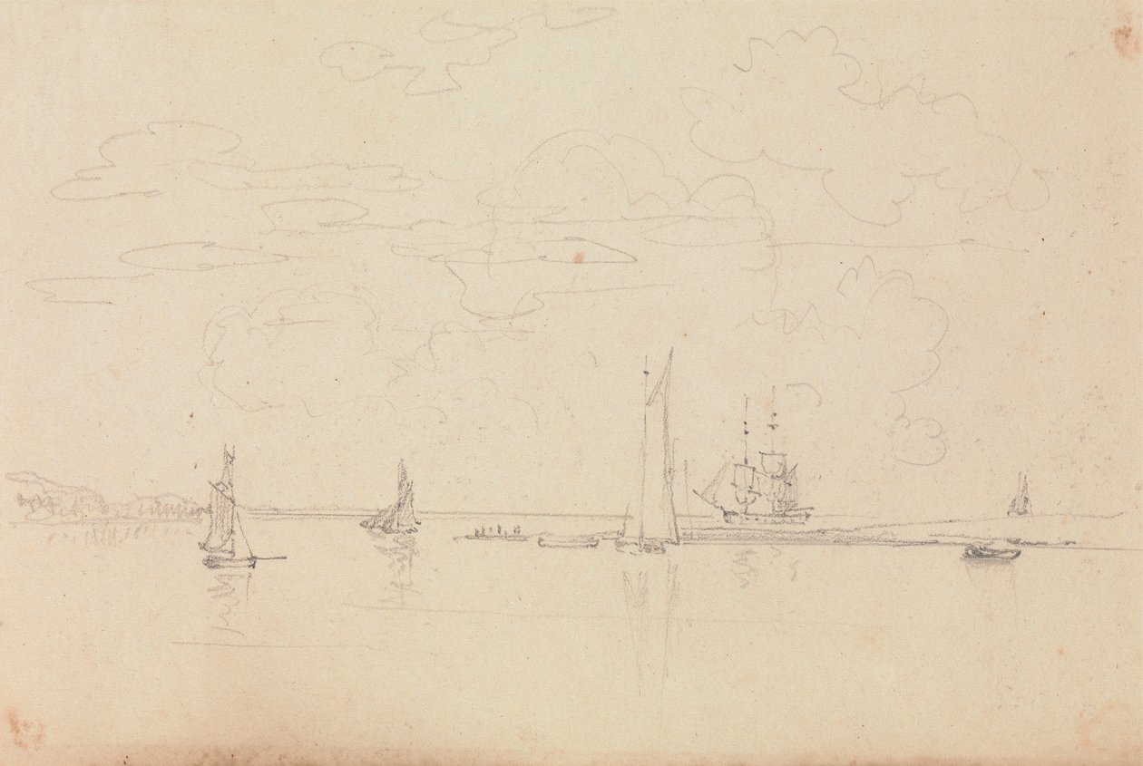 Skitse af sejlbåde i en havn af Capt. Thomas Hastings