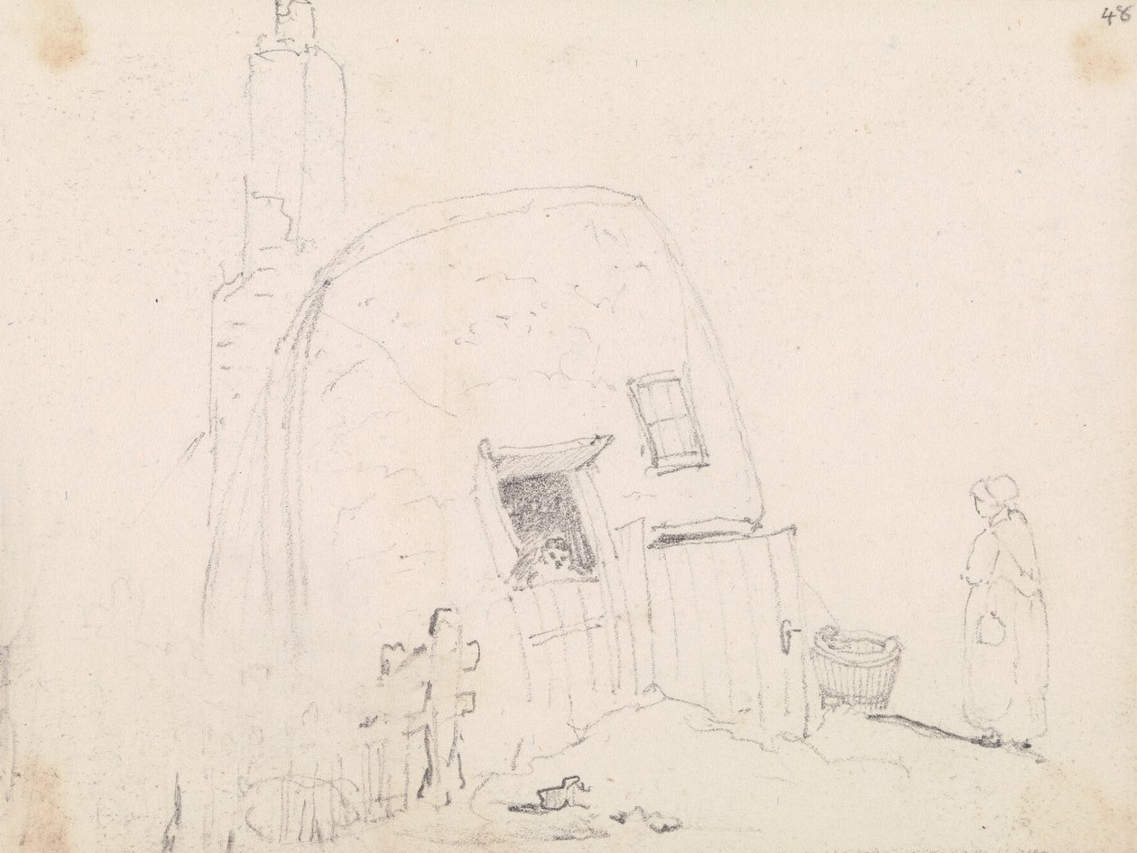 Skitse af en kvinde nær et sommerhus af Capt. Thomas Hastings