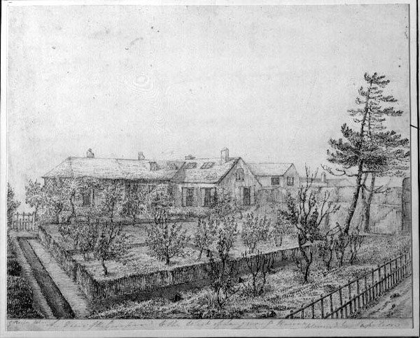 En udsigt over frugthaven vest for Longwood House på øen St. Helena, ca. 1821 af Captain G. Rotton